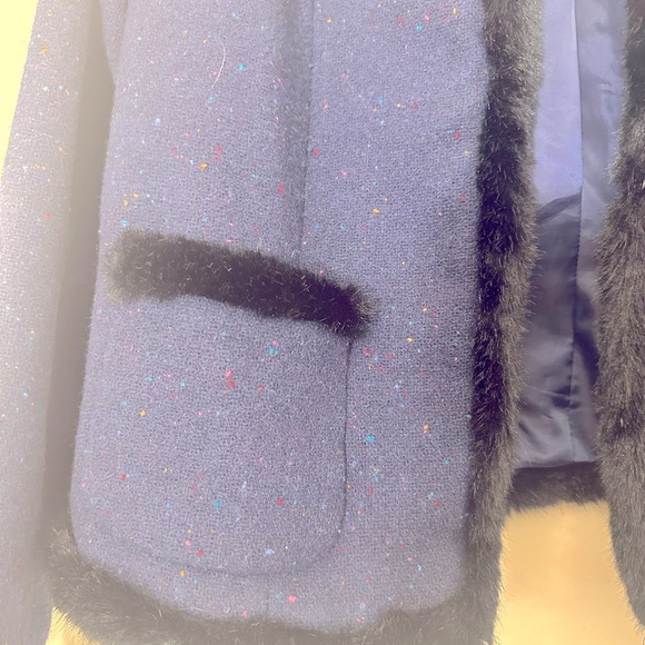 Talbots Speckled wool faux fur trim Navy blazer size 12p - Picture 9 of 12